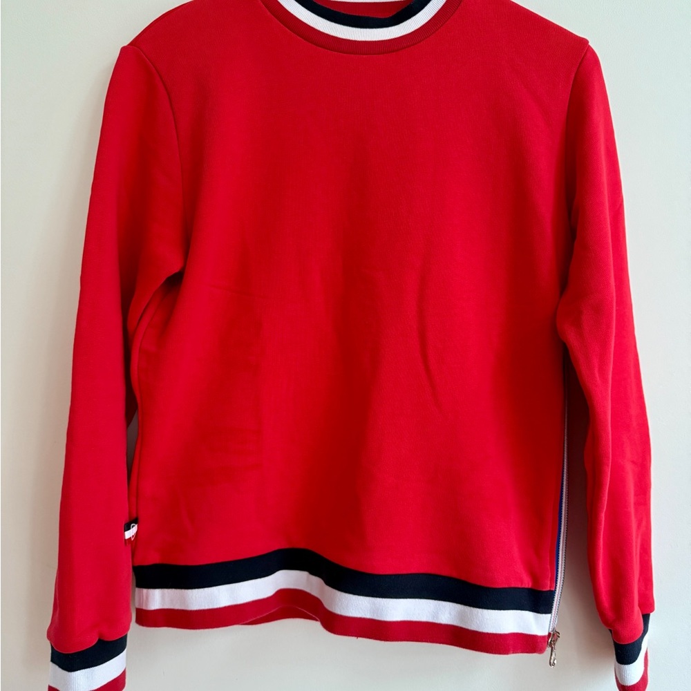 Rossignol Red Crewneck Sweatshirt with Striped Trim
